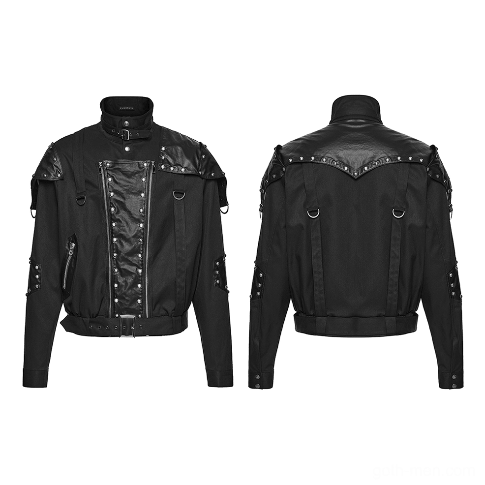 Black studded gothic biker jacket flat lay front and back display