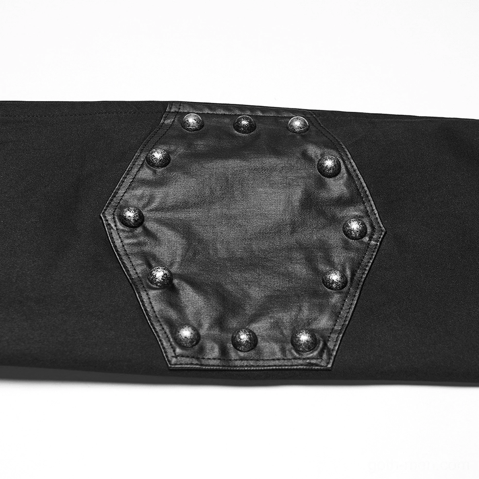 Black studded gothic biker jacket removable chest patch - leather detailing and hardware