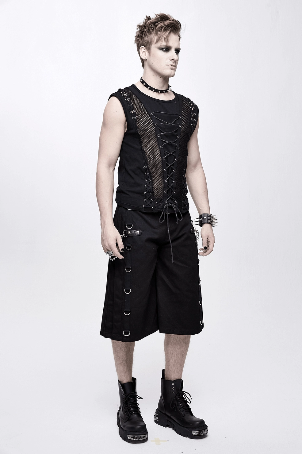 Gothic black tank top mesh panel construction detail showing ventilation and design aesthetic