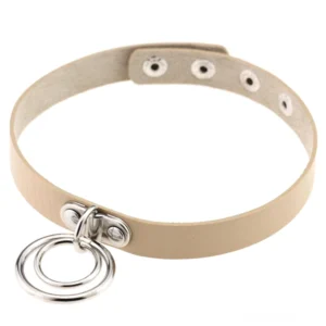 Beige Gothic PU-Leder Choker Halskette mit verstellbaren Metallring-Verschlüssen, professionelle Studioausstellung Alternative Fashion Schmuck