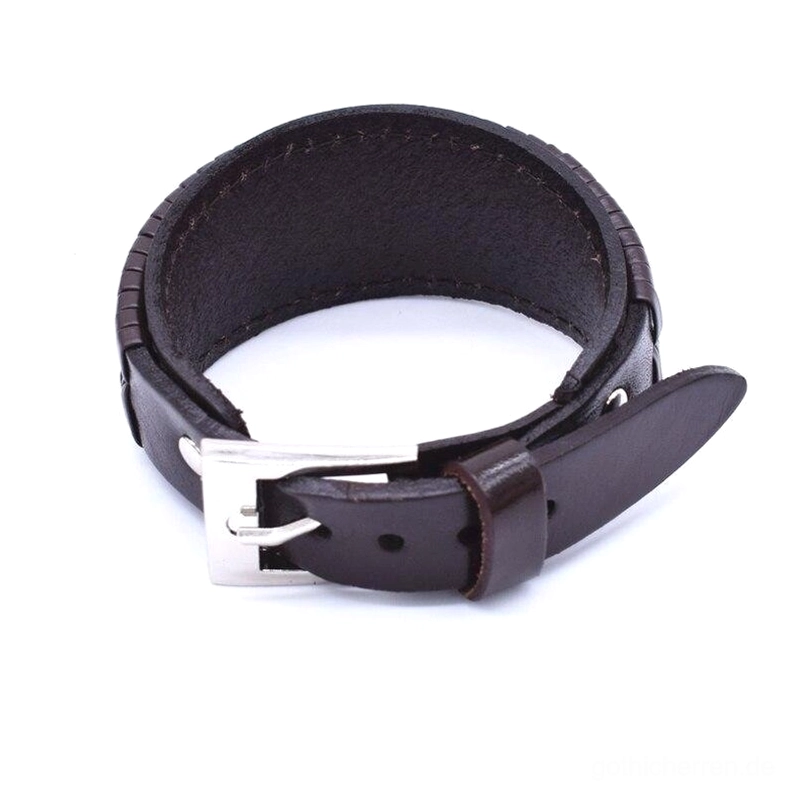 Braunes Leder Armband Vorderansicht mit silberner Metallschnalle, solide Leder-Handwerkskunst, Gothic Herren-Accessoire