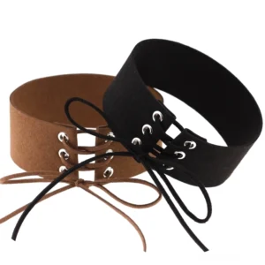 Mehrfarbige Velourssamt Halsbänder in Schwarz und Kaffeebraun, verstellbare Schnürung mit Schleife gothic neckwear