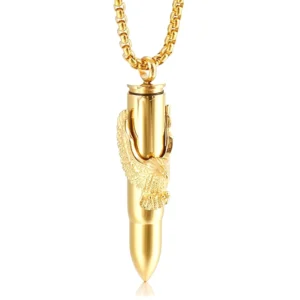 Gold-beschichteter Adler Kugel Anhänger Halskette Vorderansicht, IP-beschichteter Edelstahl gotischer Herren-Schmuck