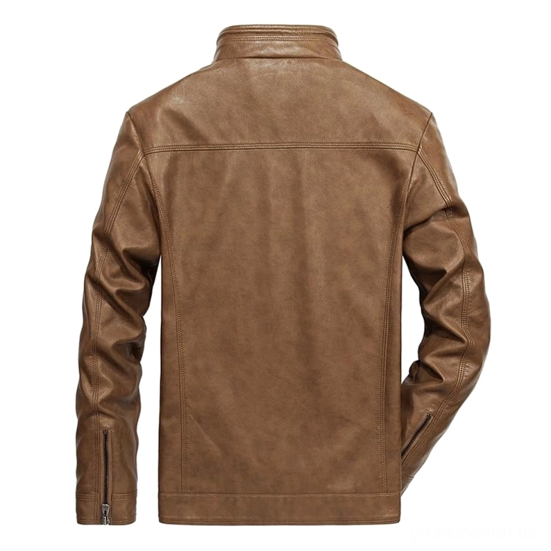 Rückansicht der Tan-Braun Gothic-Motorradjacke mit durchgehender Rückennaht-Detaillierung, Ärmel-Reißverschlüsse und solider Rückenpanel-Design