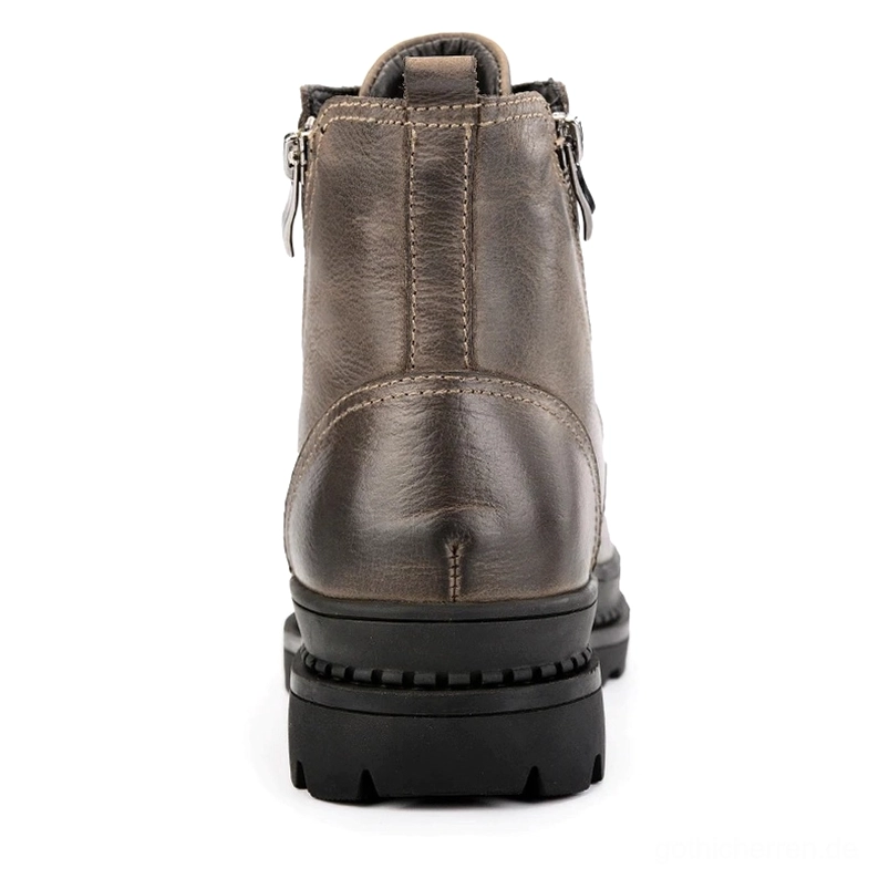 Gothic Combat Stiefel Farbvergleich zeigt Schwarze und Taupe Variante nebeneinander mit Schnürung, Reißverschluss und aggressivem Laufprofil in voller Ansicht