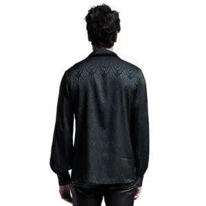 Gothic-Jacquard-Damaskhemd Rückansicht auf männlichem Modell zeigt vollständiges Damastmuster und elegante tailierte Passform