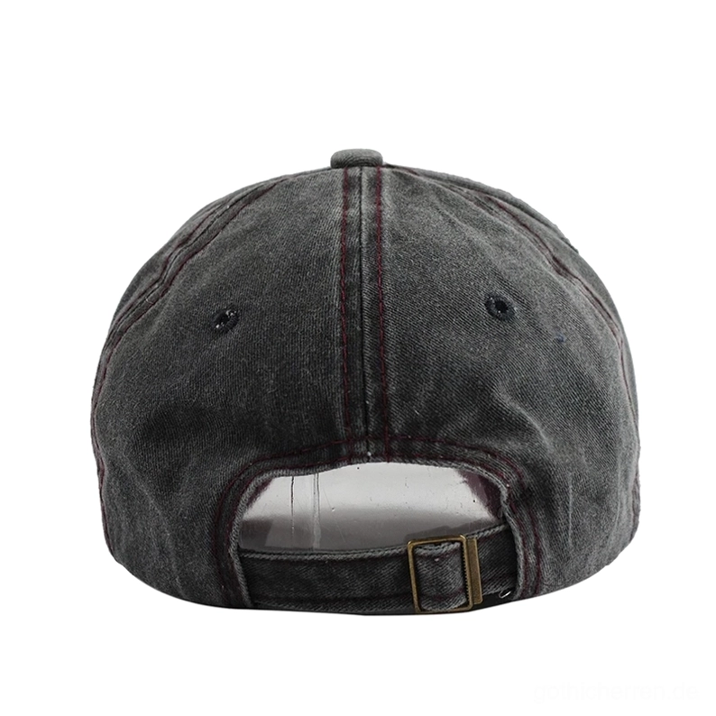 Verstellbarer Snapback-Metallverschluss-Rückseite der distressed Gothic-Denim-Baseball-Kappe mit Belüftungs-Ösen und Mittelnaht-Stitching