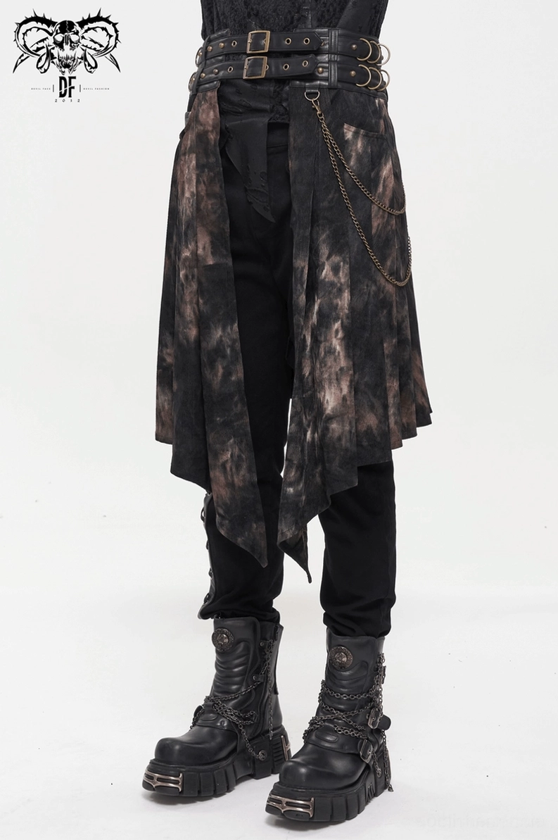 Punk-Gothic-Ästhetik – asymmetrischer schwarzer Herrenrock mit Ketten und Schnallen für Nachtleben-Styling