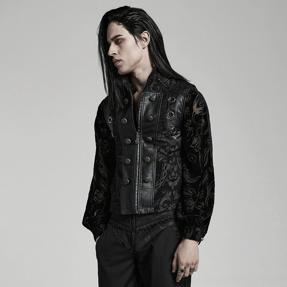 Barock-Gothic Herrenweste Styling Layer Shot mit schwarzer Bluse und Accessoires, komplettes Gothic Fashion Outfit, Alternative Style Inspiration, Nacht-Club Look
