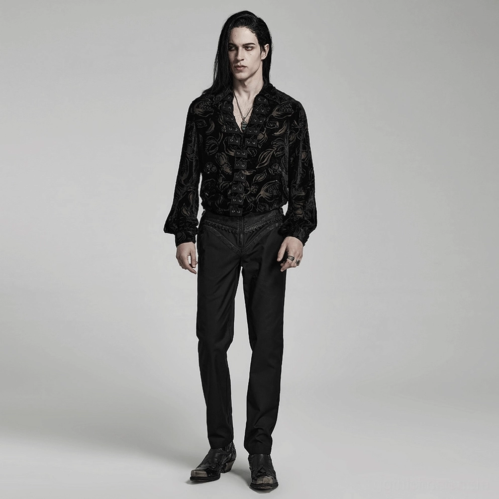 Gothic Jacquard Slim-Fit Röhrenhose Seitliche Spitzendekoration Detail, Alternative Fashion Herrenhose