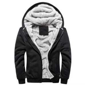 Herren Gothic Kapuzenpullover mit schwarzem Außenstoff und grauer Fleecefütterung - Vorder-Flatlage-Ansicht mit offenem Reißverschluss