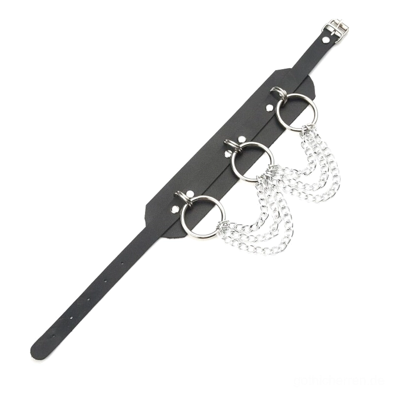 Gothic Leder Choker Seitenansicht mit O-Ring Design und verstellbarem Schnallenverschluss Halsband