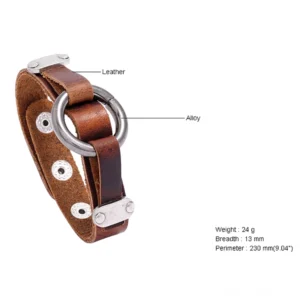 Annotiertes gotisches Lederarmband-Diagramm mit Komponenten-Spezifikationen, verstellbaren Nieten-Löchern und Alloy-Ring-Platzierung für das Gothic Armband