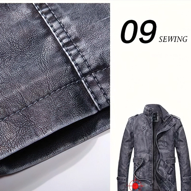 Gothic-PU-Lederjacke Textur und Finish Detail Vintage Washed Oberflächenvariation und Authentizität