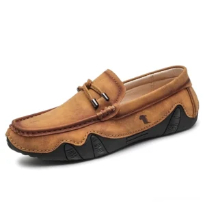 Alternative Herrenmokassins dunkelbraun Vintage-Ästhetik Gothic Loafers Slip-On handgesteppte Seitenansicht Premium-Leder