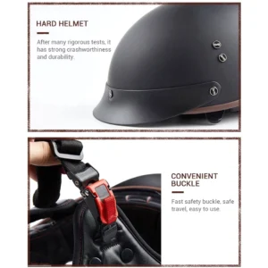 Gothic Motorradhelm Seitenprofilansicht, robuste ABS-Schale mit mattschwarzem Finish, Ohrenabdeckung und Sicherheits-Design für höchsten Fahrschutz