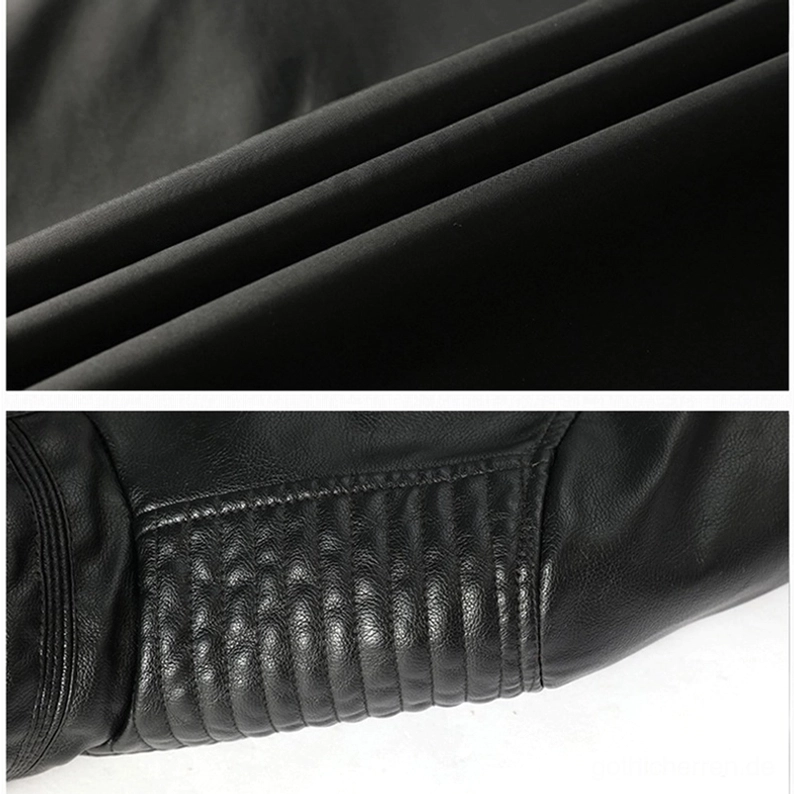 Herren gothische Motorradjacke Styling-Detail, zeigt Stand Collar Struktur, funktionale Reißverschlüsse und hochwertige PU-Leder Konstruktion, Alternative Wear