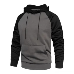 Gothic Kapuzenpullover mit schwarzem und dunkelgrauem Patchwork-Design, Raglan-Ärmeln und Känguru-Tasche – dekostruierte Alternative Fashion