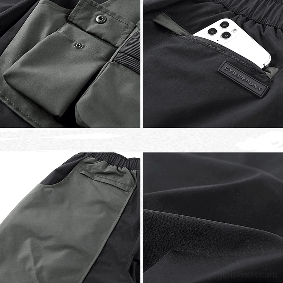 Gothic Cargo Shorts Colorblock-Patchwork-Konstruktion und strategische Taschenkonstruktion Design-Details