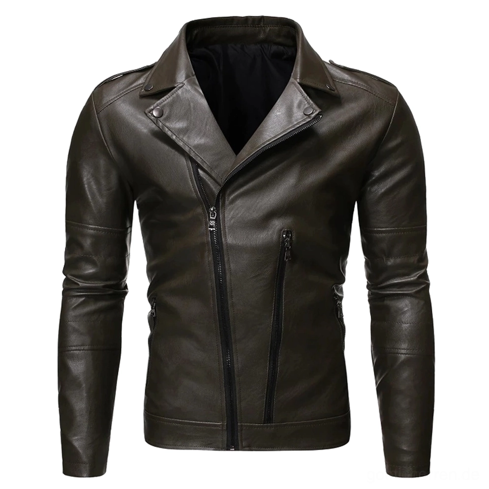 Kaffee-farbene Gothic-Biker-Jacke Frontansicht mit Schulter-Hardware und Metalldruckknöpfen Detail