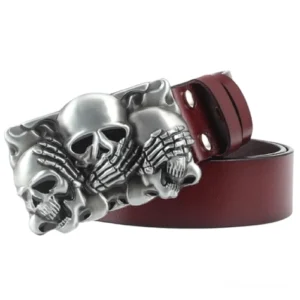 Memento-Mori gotischer Totenkopf-Skeletthand Ledergürtel unisex mit vintage silberfarbener Metallschnalle dunkle Mode Accessoire Danse Macabre Aesthetic