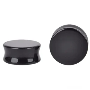 Obsidian Ohrstöpsel Seitenansicht schwarze Steingauges Gothic Tunnel Piercing Schmuck poliert