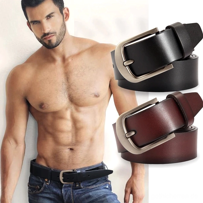 Schwarz- und Braunleder-Gürtel-Kollektion mit Metallschnallen, essenzielle Herren-Fashion für Gotik-Stil