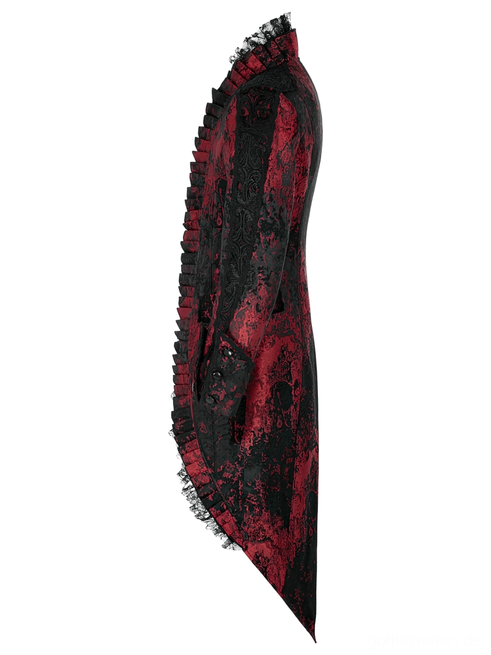 Rococo Gothic Tailcoat Seitenflachlage mit tailierter Silhouette und Jacquard-Texturedetail