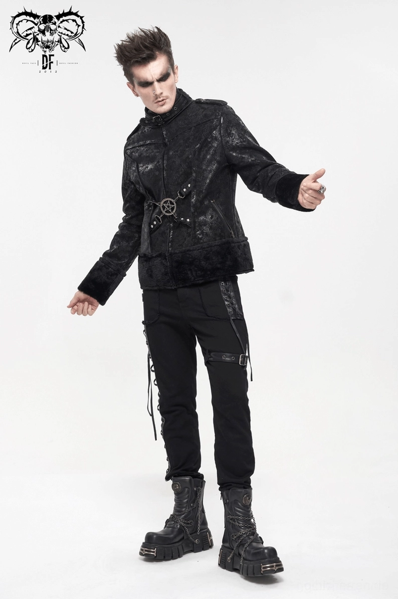 Layering Styling-Inspiration schwarze Gothic Stand-Collar Jacke - Mode-Kombinationsbeispiel und Trageweise