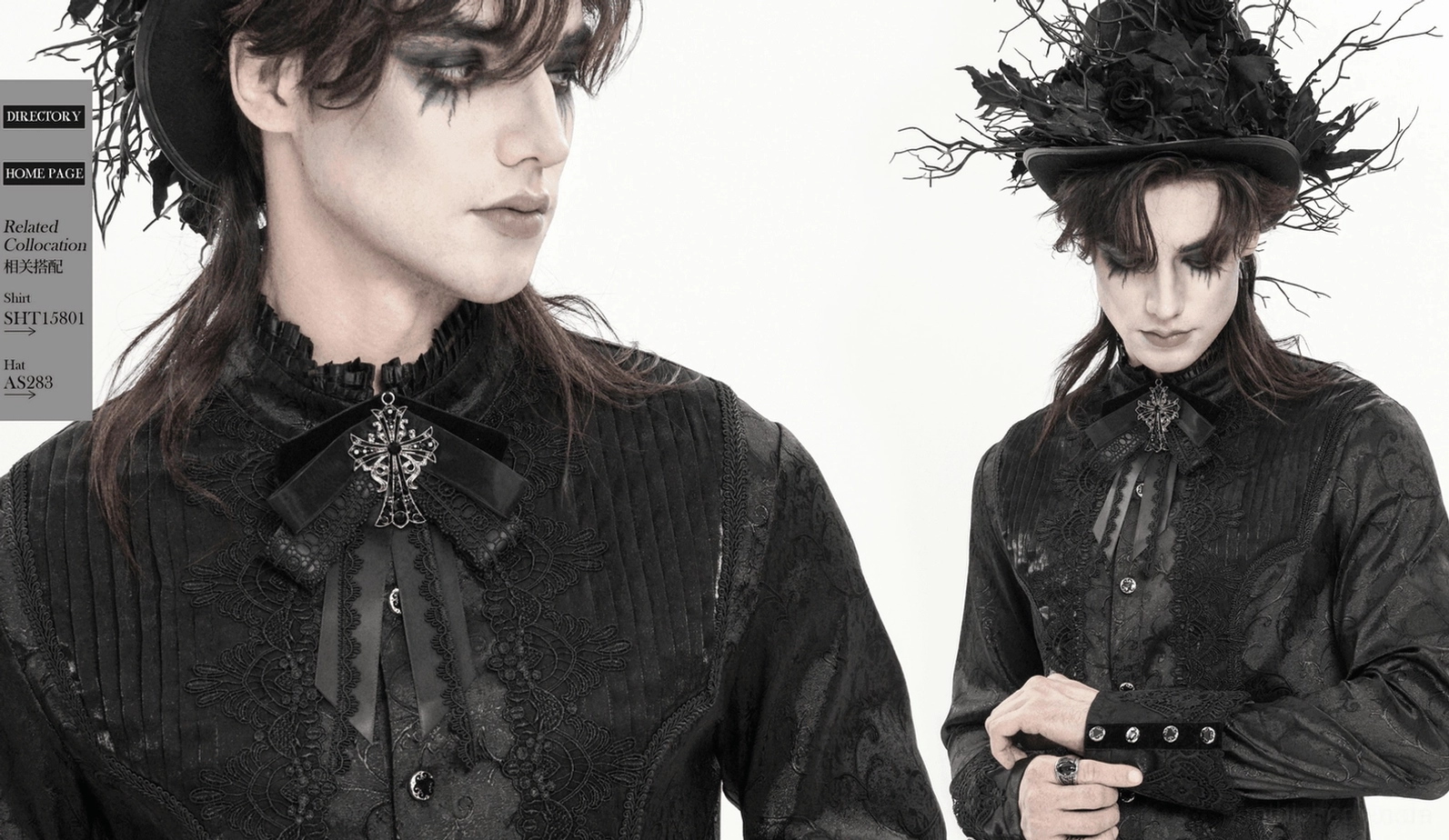 Schwarze Gothic-Krawatten-Schleife mit ornamentalem Silberkreuz und feinen Spitzenborten-Details hochwertige Verarbeitung