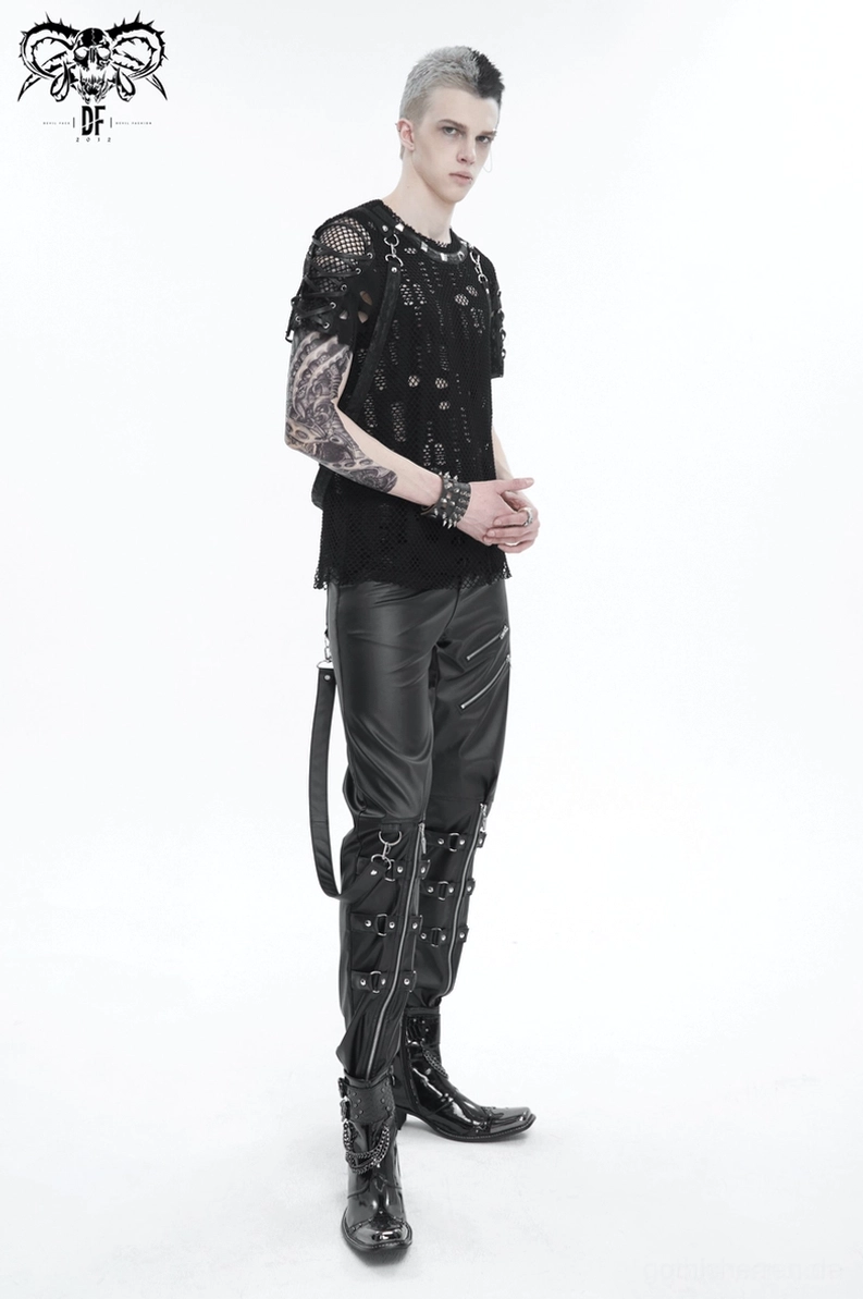 Professionelle Produktfotografie der schwarzen Kunstleder-Gothic-Hose mit komplettiertem Design aus mehreren Betrachtungsperspektiven
