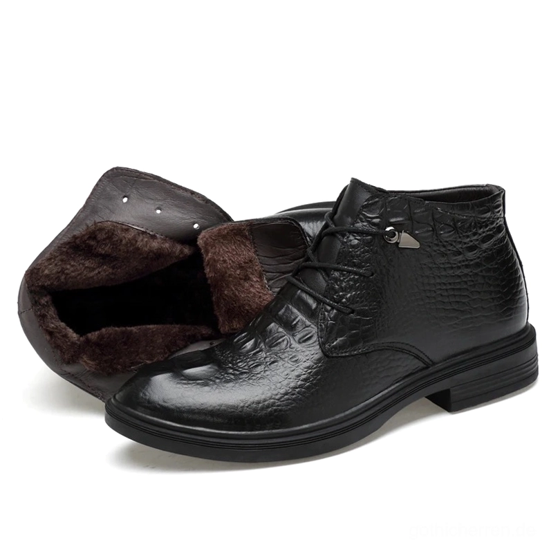 Schwarze polierte Gothic Lederstiefel Herren glänzende Lederoberfläche Glanz Seitenansicht Schaftdesign