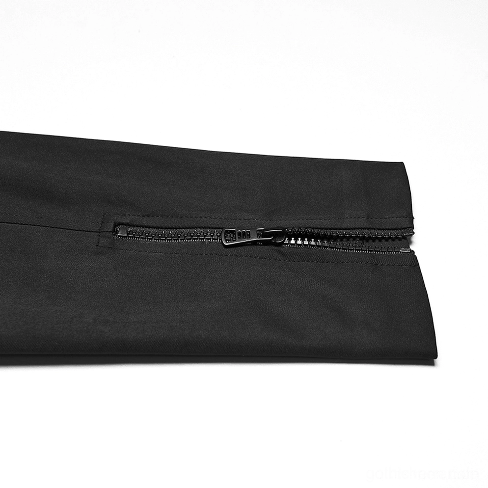 Schwarze Gothic Tactical Jacke – Ärmelmanschette Reißverschluss-Detail Flat View – Verstellbare Manschettenverschluss