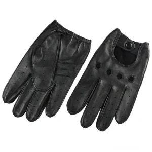 Flachlage-Paar schwarzer echte Lederhandschuhe Motorrad mit atmungsaktiven Löchern und Druckknopf-Handgelenkverschluss für gotische Ästhetik