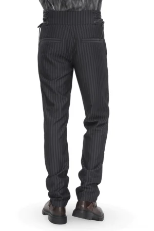 Schwarze Nadelstreifen Gothic Slim-Fit Röhrenhose Rückansicht Rückseite mit Patchpockets tailierter Silhouette