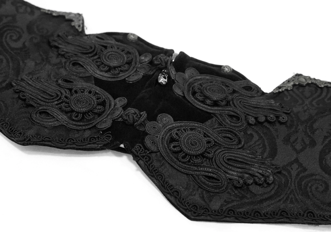 Schwarzer Gothic-Korsettgürtel mit dekorativem Brokat-Muster und rückwärtiger Schnürkonstruktion in Product-Showcase-Ansicht