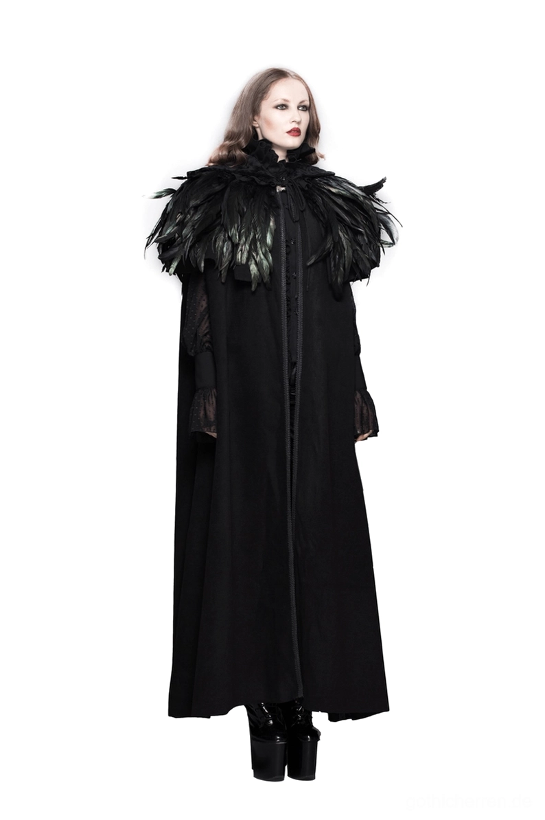 Schwarzer Gothic-Federn-Schulterumhang dramatischer Winkel geschichtete Rabenfedern Steampunk Mode Alternative Ästhetik