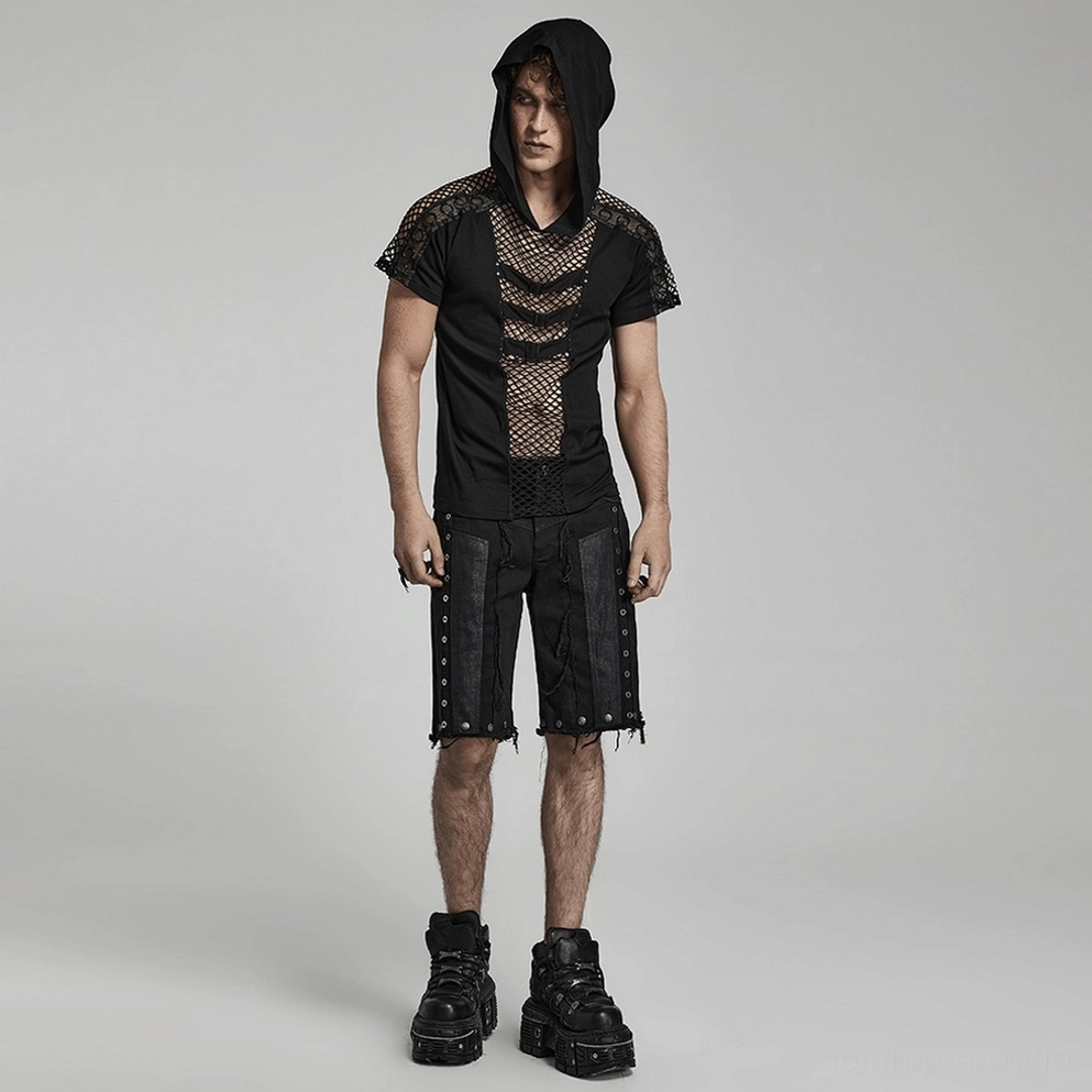 Schwarzes Gothic Mesh Kapuzen-T-Shirt Material-Zusammensetzung und Stoff-Blend Spezifikation - Qualitäts-Details