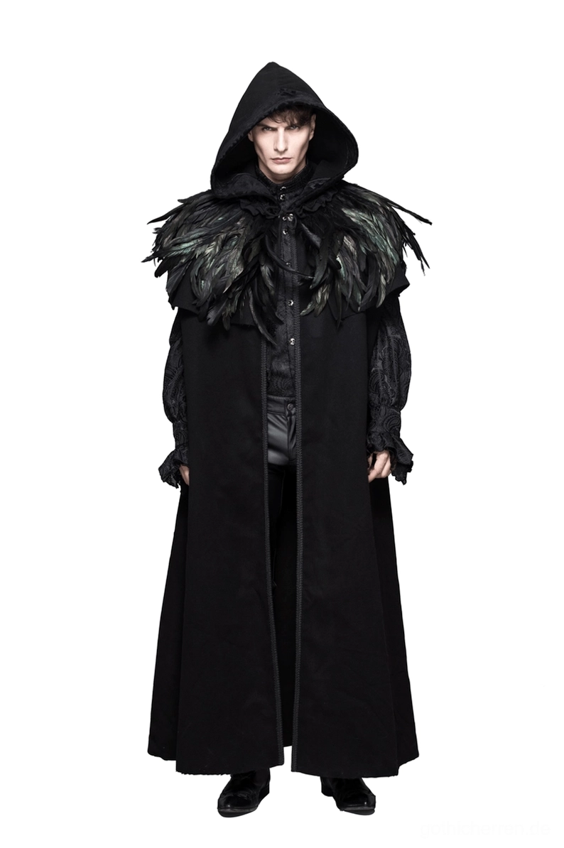 Theatralischer Gothic-Capelet dramatische Rabenfedern schwarze Steampunk-Schulter-Accessoire Styling alternative Mode dunkel