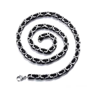 Twisted Singapore Kette Edelstahl Schwarz-Silber zwei Farben oben Spiralansicht quadratische Kettenglieder Gothic Halskette Lobster Karabiner