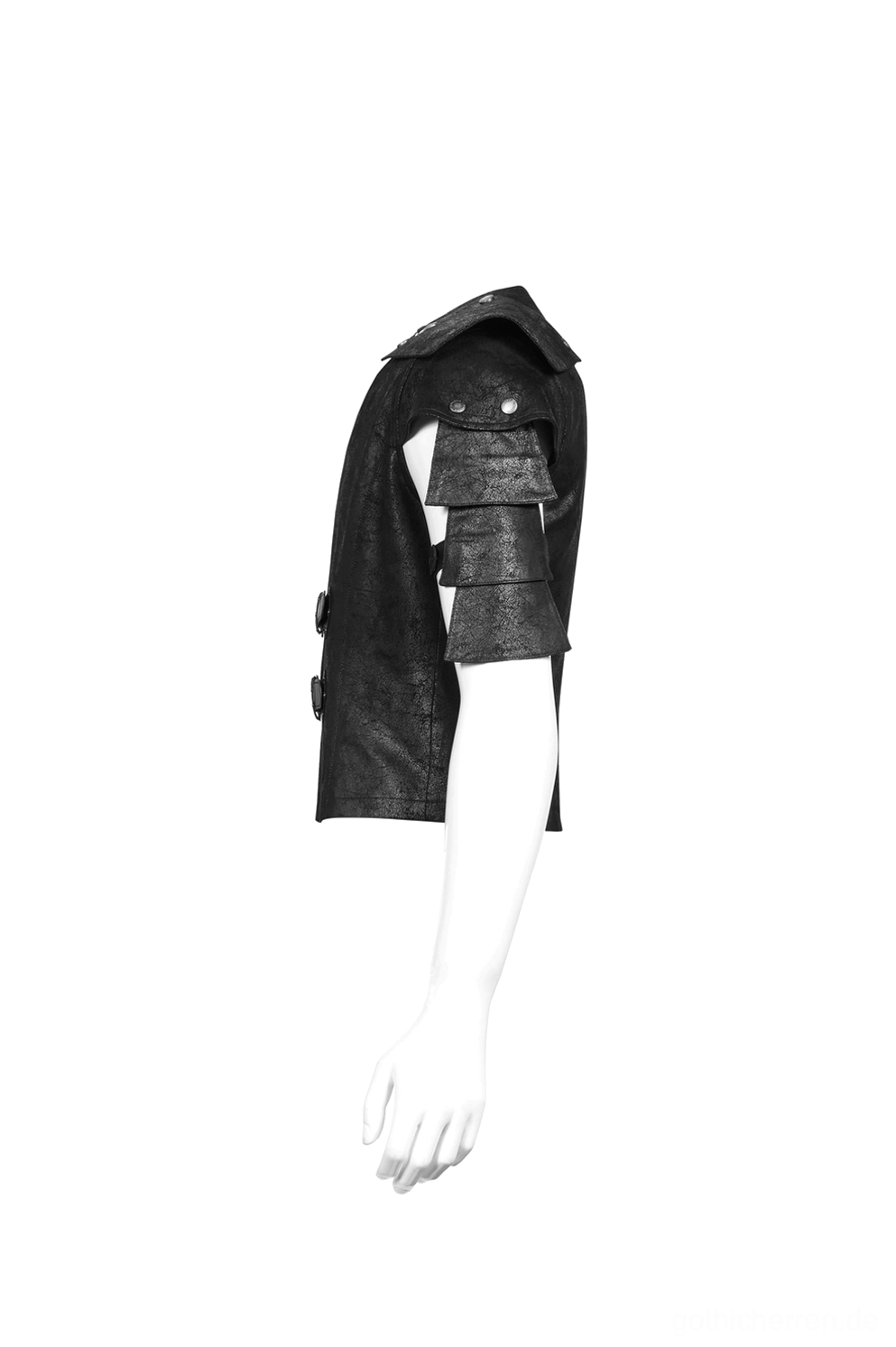 Verstellbares Ledergurt-Detail an Gothic Weste zeigt mehrschichtiges Design und gerissene Lederstruktur