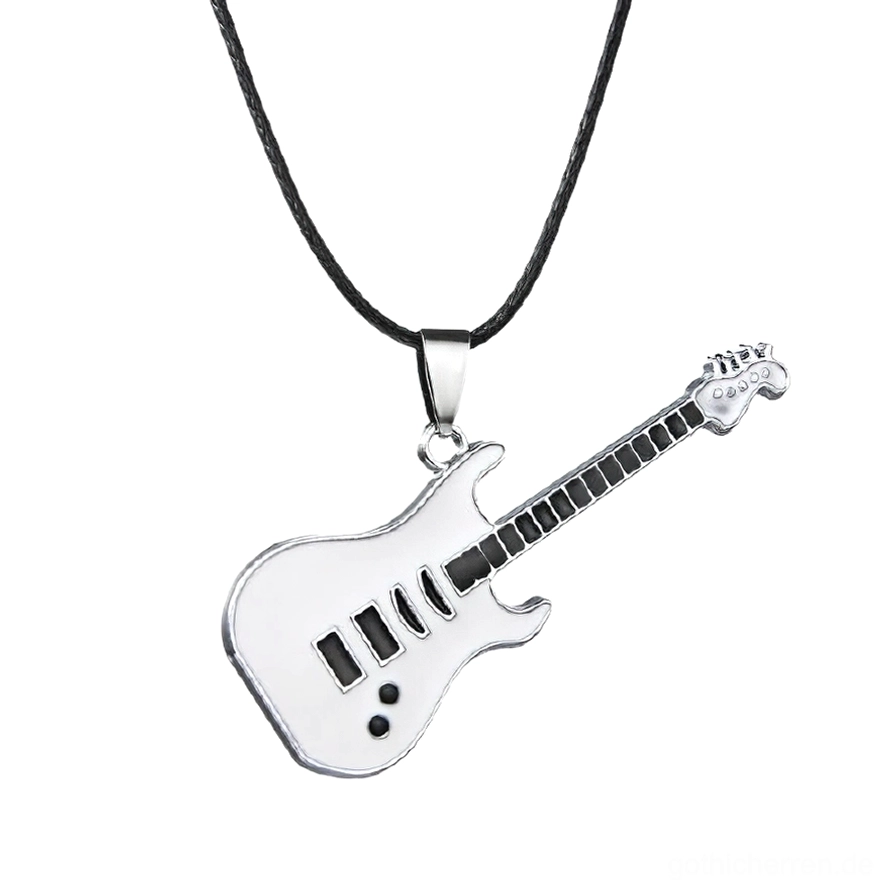 Weiß-silberne elektrische Gitarren-Anhänger-Halskette Flachlage mit matter Emaille-Ausführung und glattem Design