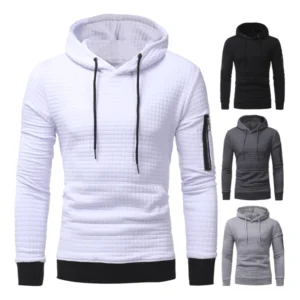 Weißer quilted Kapuzenpullover mit gerippten Bündchen vier Farbvarianten Farbmuster Streetwear gothic Ästhetik